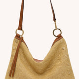 Hammitt Kyle Large Cocoa Raffia handbag with brown leather accents and gold hardware
