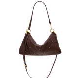 Hammitt Kyle Med espresso brown quilted leather handbag with brushed gold hardware and adjustable crossbody strap.