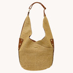 Hammitt Tom Zip Large Cocoa Raffia handbag with brown leather accents and gold hardware