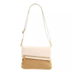 Hammitt VIP Medium Calla Lily White raffia and leather convertible handbag.