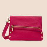 Rich fuchsia Hammitt VIP Medium handbag with gold hardware and convertible crossbody strap.