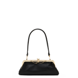 Hammitt Vivienne Slim small black pebbled leather handbag with gold kisslock closure and detachable shoulder strap.