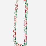 Red and green enamel link necklace available in silver or gold finish.
