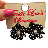 Black & White Polka Dot Flower Earrings