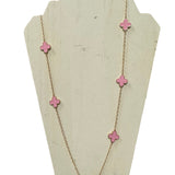 Pink Clover Enamel Necklace