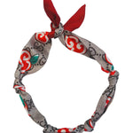 Brown and red designer silk scarf necklace