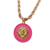Pink Enamel Lion Head Necklace