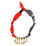 Red, white, and black Eagles game day scarf necklace with gold letters