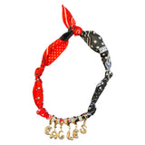 Red, white, and black Eagles game day scarf necklace with gold letters