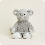 Mouse Warmies® microwavable plush, lavender-scented, weighted for comfort, freezer safe, safe for all ages.