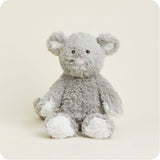 Mouse Warmies® microwavable plush, lavender-scented, weighted for comfort, freezer safe, safe for all ages.