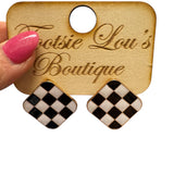 Black & White Checkered Stud Earrings
