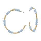 Gold Beaded & Light Blue Crystal Hoop Earrings (Water Resistant)