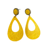 Leather Teardrop Stud Earrings - Mustard