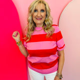 Red & Pink Colorblock Stripe Top