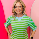 Green Stripe Puff Sleeve Set