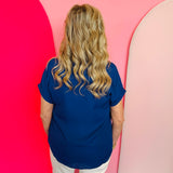 Whitney Navy Woven Blouse