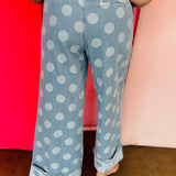 Denim Polka Dot Wide Leg Pants