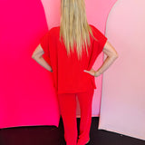 Red Ribbed Pants Set
