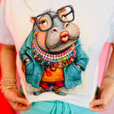 Jewel Collared Hippo Tee (White)