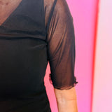 Kora Solid Black Short Sleeve Mesh Top