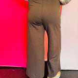 Brown Pintuck Wide Leg Pants