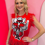 Queen Of Sparkles Licensed Texas Tech Mascot Feather Trim Tank
