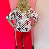 Queen Of Sparkles Licensed Texas Tech Mascot Polka Dot Colorblock Button Up Top