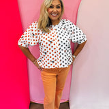 Queen Of Sparkles Licensed Texas Mascot Polka Dot Colorblock Button Up Top