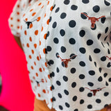 Queen Of Sparkles Licensed Texas Mascot Polka Dot Colorblock Button Up Top