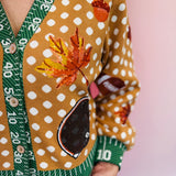 Queen Of Sparkles Light Brown Polka Dot Fall Football Button Up Cardigan