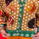 Queen Of Sparkles Light Brown Polka Dot Fall Football Button Up Cardigan