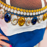Jewel Collared Royal Blue & Yellow Football Tee