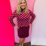 Maroon & White Polka Dot Mesh Top