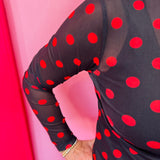 Black & Red Polka Dot Mesh Top