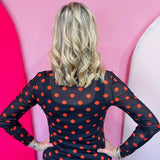 Black & Orange Polka Dot Mesh Top