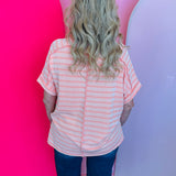 Coral Raised Ribbed Striped Top