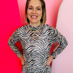 Black and white zebra print mesh top, lightweight and perfect for layering.
