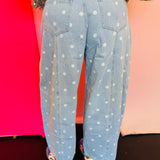 Washed Polka Dot Barrel Jeans
