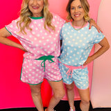 Pink Polka Dot Contrast Edge Short Set