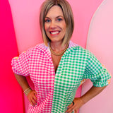 Colorblock Gingham Dress