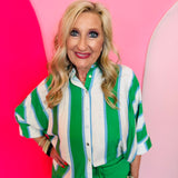 Green Stripe Button Top