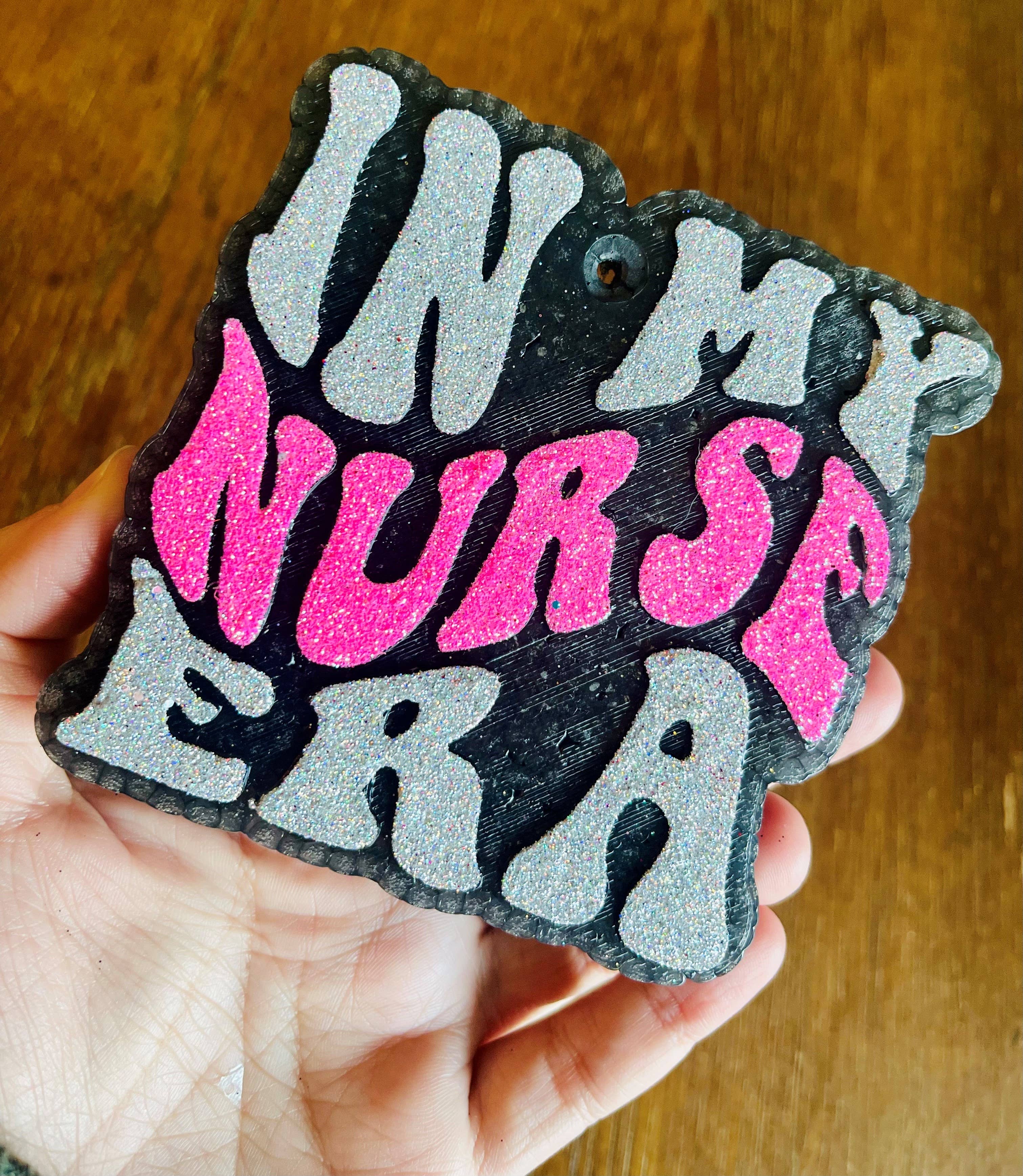 Nurse themed car freshener hanging with colorful design and long lasting scent
