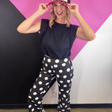 White and black It’s a Good Day hat with red embroidery and polka dot bill.