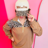 Off-white Wild and Free hat with leopard print bill and puff embroidery.