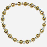Mixed metal gold and silver beaded stretch bracelet with waterproof design.