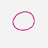 Gold filled bracelet with pink Czech glass beads and stretch fit design.