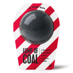 Black Lump of Coal Bath Bomb with hidden surprise, perfect holiday gag gift for all ages.