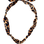 Leopard print scarf necklace with classic Greek key detailing.