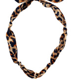 Leopard print scarf necklace with classic Greek key detailing.